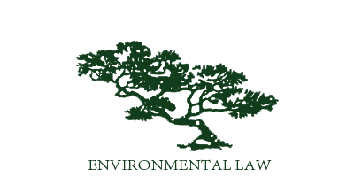 Green silhouette of an elgree tree with the type environmental law below.
